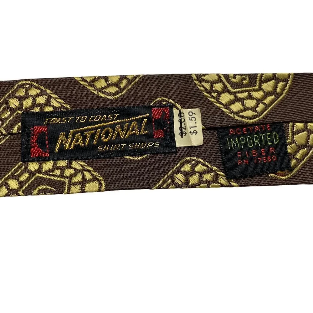 Vintage National Men's Tie Necktie Wide  Brown Acetate Geometric MCM